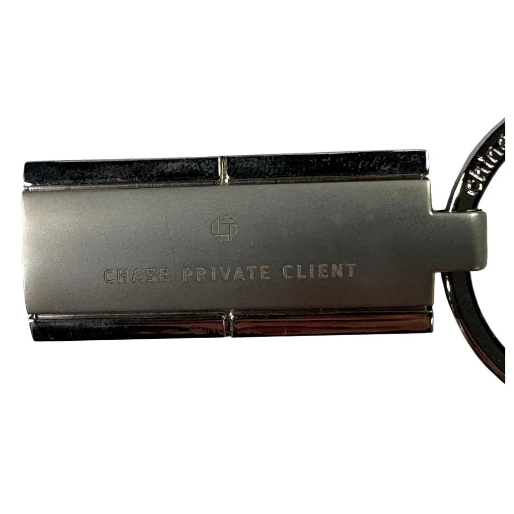 Chase Private Client Metal Keychain Silver Tone Rectangular Corporate Logo